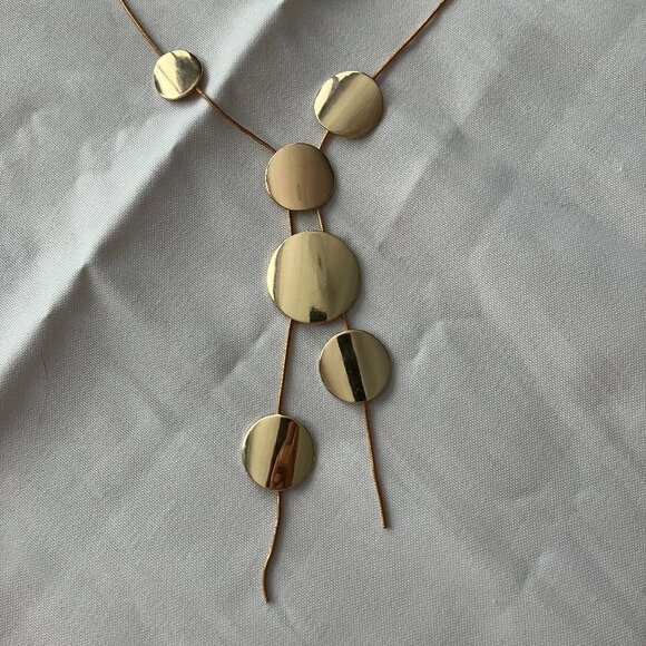 Totally Unique Gold Necklace with Staggered Gold Disks NEW - Picture 5 of 5